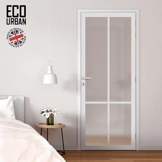 Image: Handmade Eco-Urban Bronx 4 Pane Solid Wood Internal Door UK Made DD6315SG - Frosted Glass - Eco-Urban® Cloud White Premium Primed