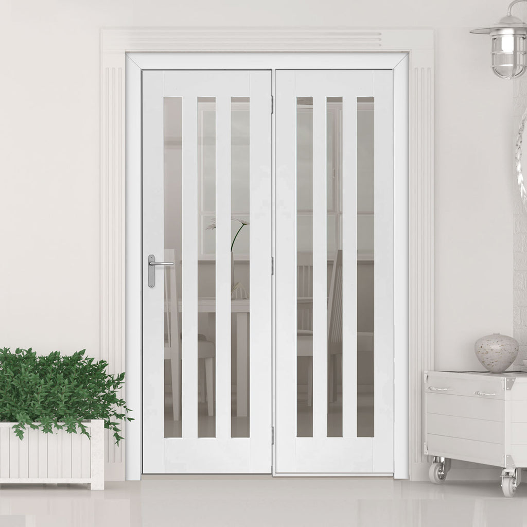 ThruEasi Room Divider - Utah 3 Pane Clear Glass White Primed Door with Single Side