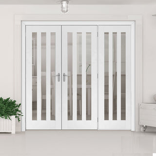 Image: ThruEasi Room Divider - Utah 3 Pane Clear Glass White Primed Double Doors with Single Side