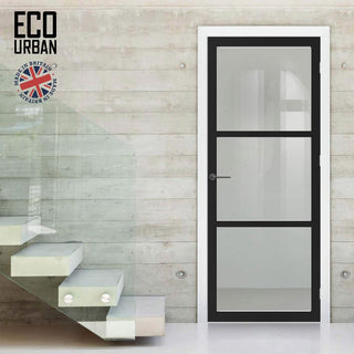 Image: Manchester 3 Pane Solid Wood Internal Door UK Made DD6306G - Clear Glass - Eco-Urban® Shadow Black Premium Primed