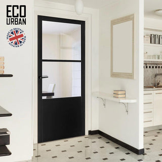 Image: Berkley 2 Pane 1 Panel Solid Wood Internal Door UK Made DD6309G - Clear Glass - Eco-Urban® Shadow Black Premium Primed