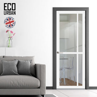 Image: Marfa 4 Pane Solid Wood Internal Door UK Made DD6313G - Clear Glass - Eco-Urban® Cloud White Premium Primed