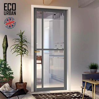 Image: Marfa 4 Pane Solid Wood Internal Door UK Made DD6313G - Clear Glass - Eco-Urban® Stormy Grey Premium Primed
