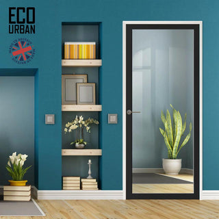Image: Baltimore 1 Pane Solid Wood Internal Door UK Made DD6301G - Clear Glass - Eco-Urban® Shadow Black Premium Primed