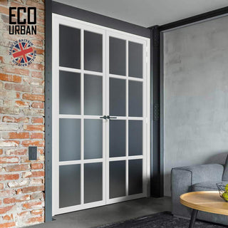 Image: Eco-Urban Perth 8 Pane Solid Wood Internal Door Pair UK Made DD6318SG - Frosted Glass - Eco-Urban® Cloud White Premium Primed