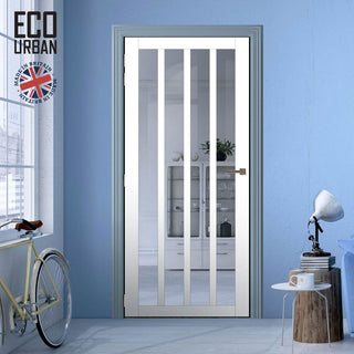 Image: Handmade Eco-Urban Sintra 4 Pane Solid Wood Internal Door UK Made DD6428G Clear Glass - Eco-Urban® Cloud White Premium Primed