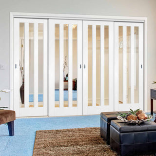 Image: Four Sliding Doors and Frame Kit - Utah 3 Pane Door - Clear Glass - White Primed