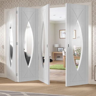 Image: Bespoke Thrufold Pesaro White Primed Glazed Folding 3+1 Door