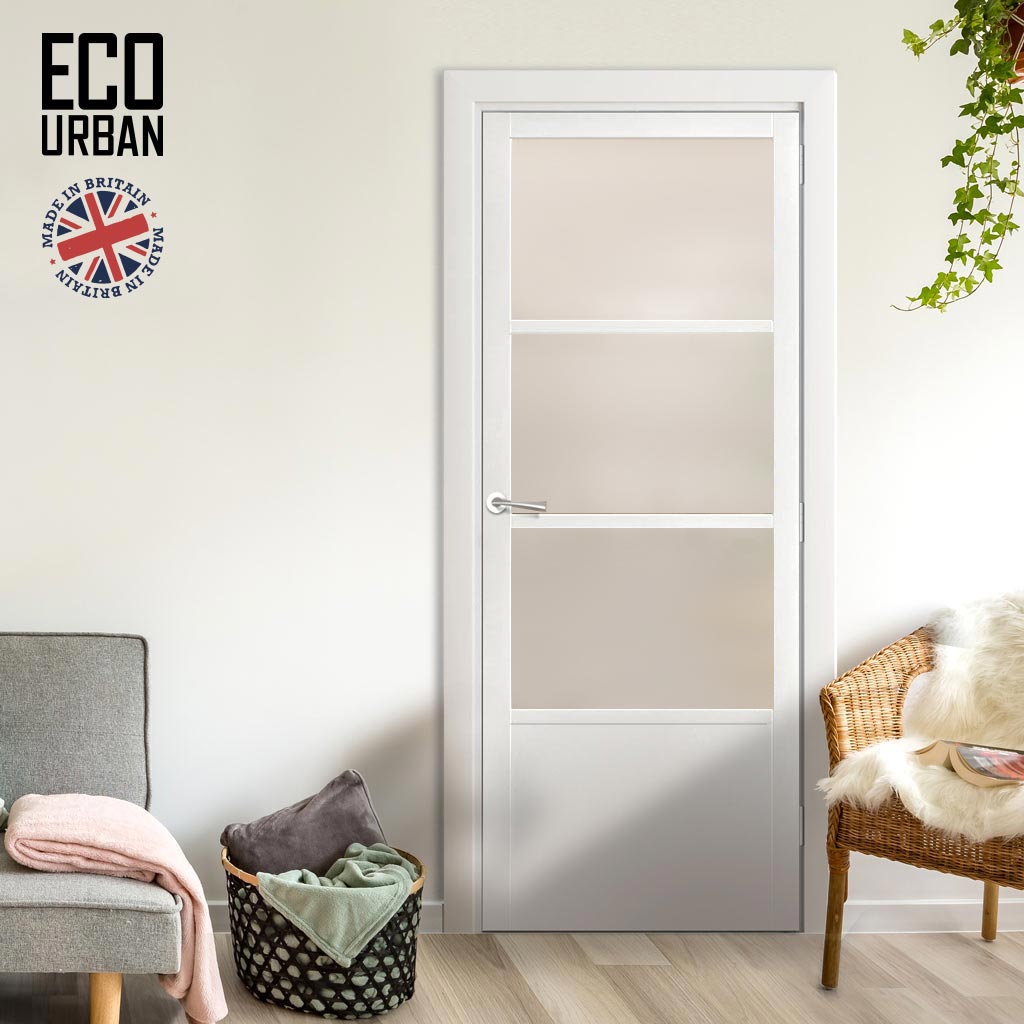 Handmade Eco-Urban Staten 3 Pane 1 Panel Solid Wood Internal Door UK Made DD6310SG - Frosted Glass - Eco-Urban® Cloud White Premium Primed