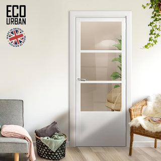 Image: Staten 3 Pane 1 Panel Solid Wood Internal Door UK Made DD6310G - Clear Glass - Eco-Urban® Cloud White Premium Primed