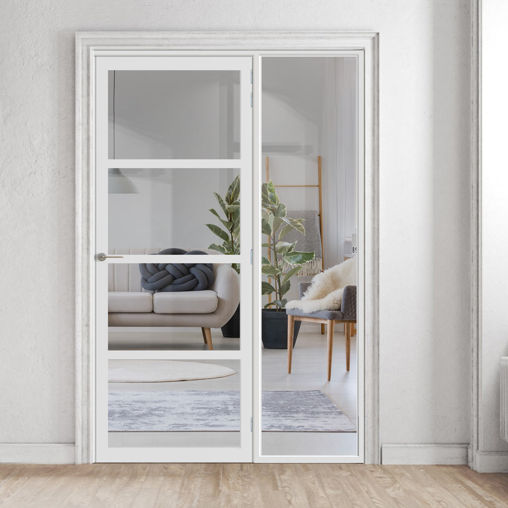 Bespoke Room Divider - Eco-Urban® Brooklyn Door DD6308C - Clear Glass with Full Glass Side - Premium Primed - Colour & Size Options