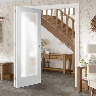 Image: Two Folding Doors & Frame Kit - Pattern 10 Full Pane 2+0 - Obscure Glass - White Primed