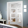Two Folding Doors & Frame Kit - Shaker 4 Pane 2+0 - Clear Glass - White Primed
