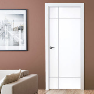 Image: J B Kind White Contemporary Lyric Primed Flush Fire Door - 1/2 Hour Fire Rated