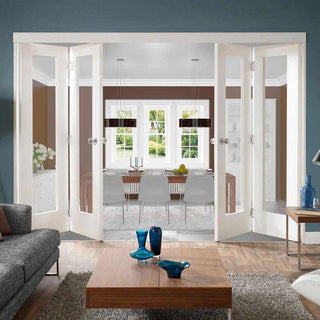 Image: Four Folding Doors & Frame Kit - Pattern 10 2+2 - Clear Glass - White Primed