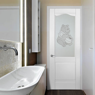 Image: White PVC classic door with grained faces bespoke design toughened glass 