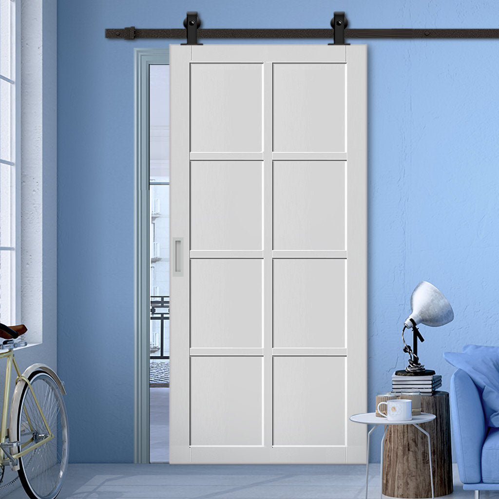 Bespoke Top Mounted Sliding Track & Solid Wood Door - Eco-Urban® Perth 8 Panel Door DD6318 - Premium Primed Colour Options