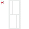 Top Mounted Black Sliding Track & Solid Wood Door - Eco-Urban® Hampton 4 Pane Solid Wood Door DD6413SG Frosted Glass - Cloud White Premium Primed