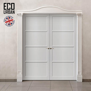 Image: Brooklyn 4 Panel Solid Wood Internal Door Pair UK Made DD6307 - Eco-Urban® Cloud White Premium Primed