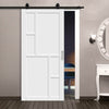 Top Mounted Black Sliding Track & Solid Wood Door - Eco-Urban® Cairo 6 Panel Solid Wood Door DD6419 - Cloud White Premium Primed