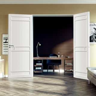 Image: Sheffield 5 Panel Solid Wood Internal Door Pair UK Made DD6312  - Eco-Urban® Cloud White Premium Primed