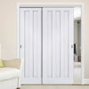 Two Sliding Doors and Frame Kit - Idaho 3 Panel Door - White Primed