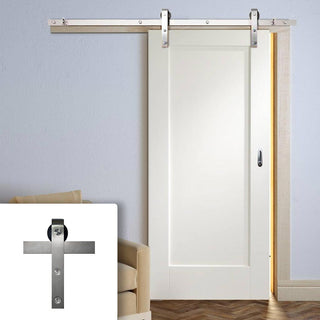Image: Single Sliding Door & Stainless Steel Barn Track - Pattern 10 1 Panel Door - White Primed