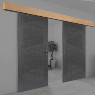 Image: Thruslide Oak Veneer Unfinished Pelmet Kit for Double Sliding Doors