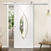 Single Sliding Door & Stainless Steel Barn Track - Pesaro Flush Door - Clear Glass - White Primed