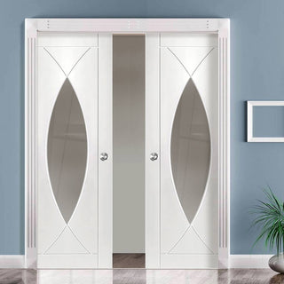 Image: Bespoke Pesaro White Primed Glazed Double Pocket Door