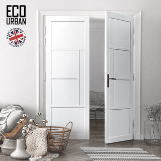 Image: Boston 4 Panel Solid Wood Internal Door Pair UK Made DD6311  - Eco-Urban® Cloud White Premium Primed