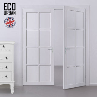 Image: Perth 8 Panel Solid Wood Internal Door Pair UK Made DD6318  - Eco-Urban® Cloud White Premium Primed