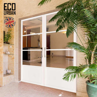 Image: Staten 3 Pane 1 Panel Solid Wood Internal Door Pair UK Made DD6310G - Clear Glass - Eco-Urban® Cloud White Premium Primed