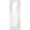 Double Sliding Door & Wall Track - Florence White Door - Stepped Panel Design - Clear Glass - Prefinished