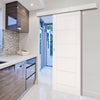 Single Sliding Door & Wall Track - Seville White Primed Flush Door