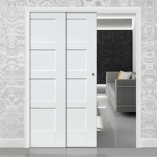 Image: Shaker 4P Staffetta Twin Telescopic Pocket Doors - Primed
