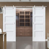 Double Sliding Door & Track - Shaker 4 Panel Doors - White Primed