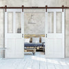 Double Sliding Door & Arrowhead Antique Rust Track - Malton Shaker Door - Clear Glass - White Primed