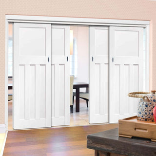 Image: Bespoke Thruslide DX 1930's - 4 Sliding Doors and Frame Kit - White Primed