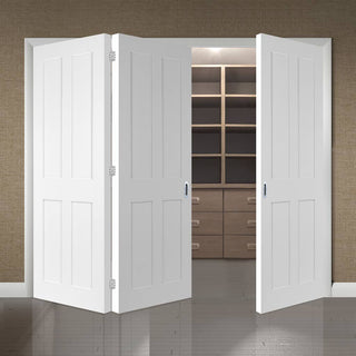 Image: Three Folding Doors & Frame Kit - Victorian Shaker 4 Panel 2+1 - White Primed