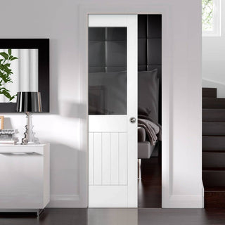 Image: Suffolk Single Evokit Pocket Door - Clear Glass - Primed