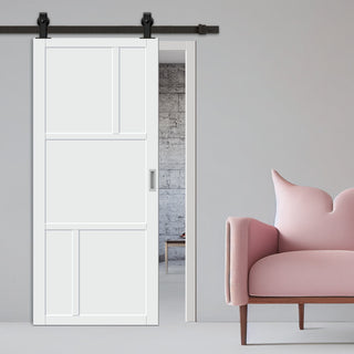 Image: Bespoke Top Mounted Sliding Track & Solid Wood Door - Eco-Urban® Arran 5 Panel Door DD6432 - Premium Primed Colour Options