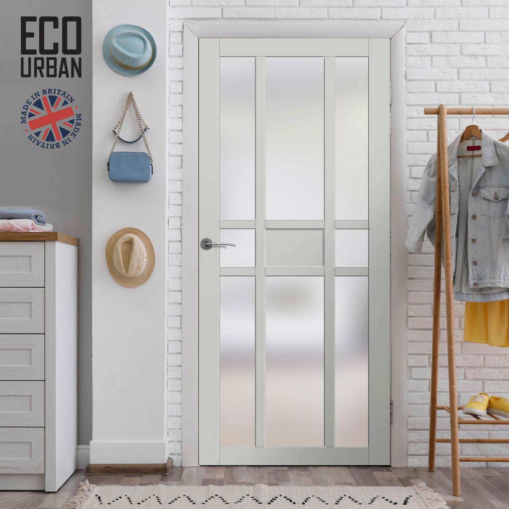 Handmade Eco-Urban Tromso 8 Pane 1 Panel Solid Wood Internal Door UK Made DD6402SG Frosted Glass - Eco-Urban® Cloud White Premium Primed
