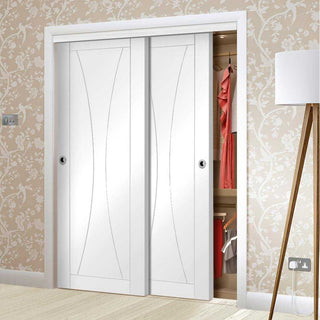 Image: Bespoke Thruslide Verona Flush 2 Door Wardrobe and Frame Kit - White Primed - White Primed
