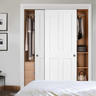 Image: Bespoke Thruslide Victorian Shaker 4P 2 Door Wardrobe and Frame Kit - White Primed - White Primed