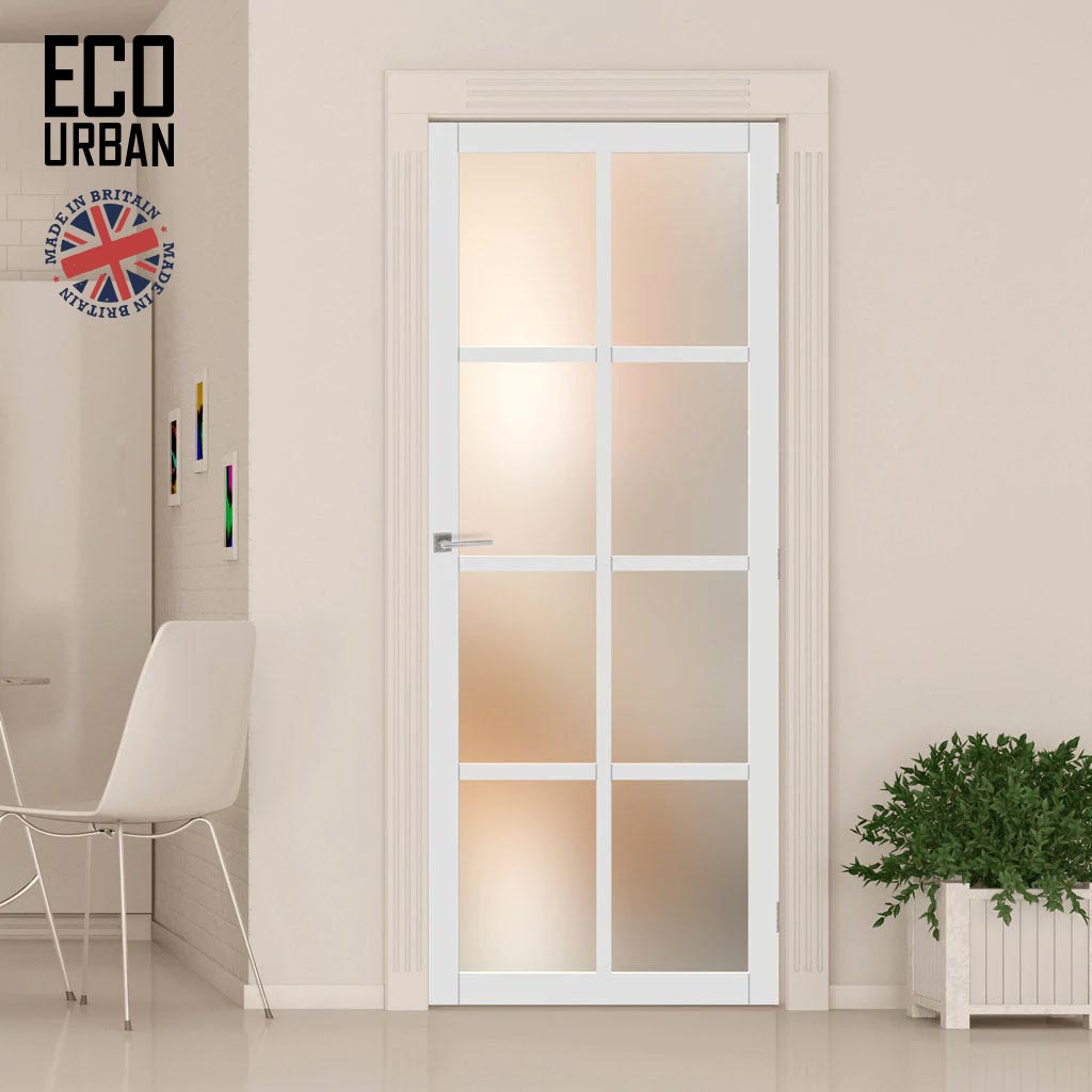 Handmade Eco-Urban Perth 8 Pane Solid Wood Internal Door UK Made DD6318SG - Frosted Glass - Eco-Urban® Cloud White Premium Primed