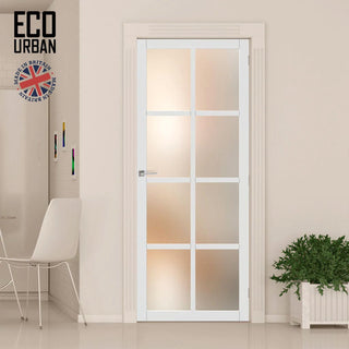 Image: Handmade Eco-Urban Perth 8 Pane Solid Wood Internal Door UK Made DD6318SG - Frosted Glass - Eco-Urban® Cloud White Premium Primed