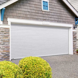 Image: Gliderol Electric Insulated Roller Garage Door from 2911 to 3359mm Wide - Laminated Woodgrain White