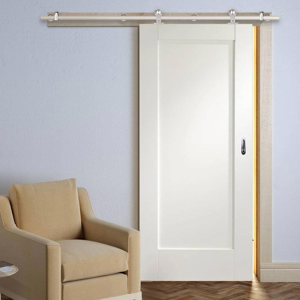 Sirius Tubular Stainless Steel Sliding Track & Pattern 10 Style 1 Panel Door - White Primed