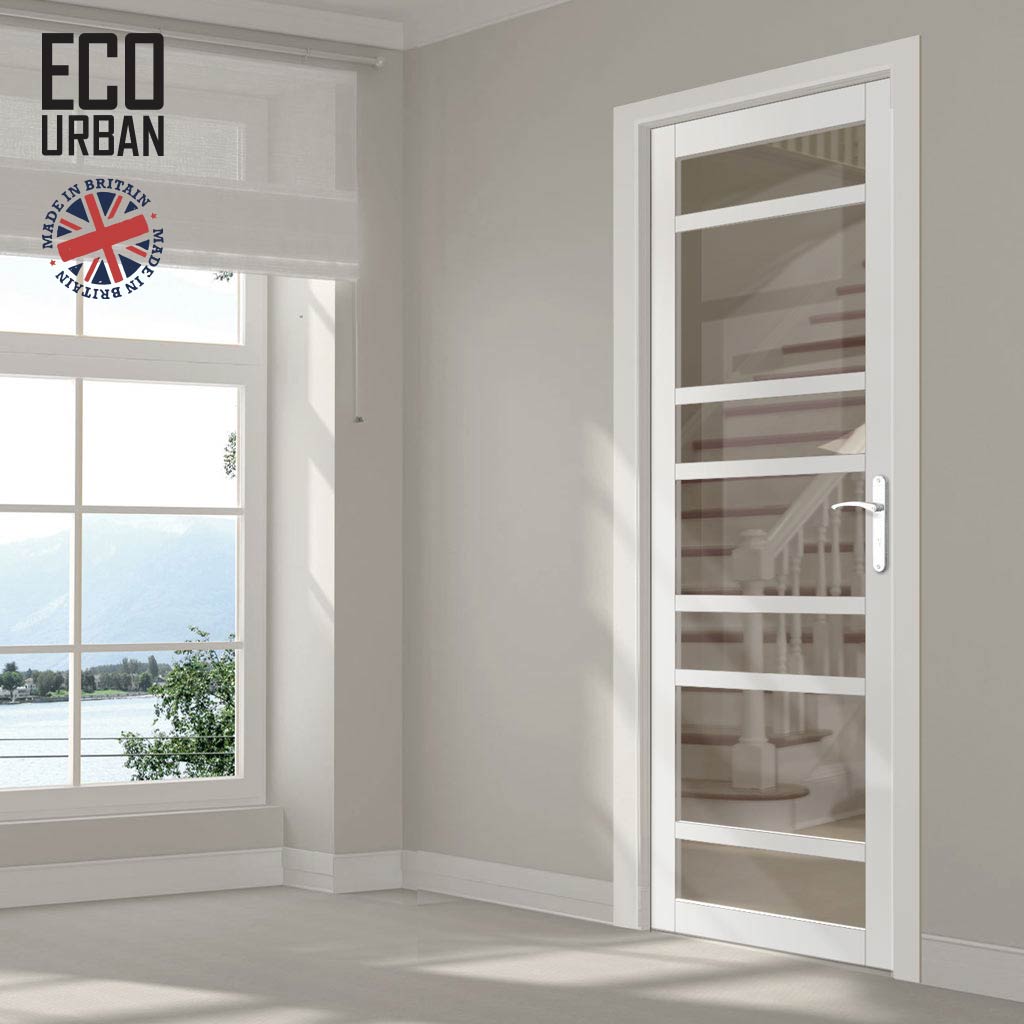Handmade Eco-Urban Metropolitan 7 Pane Solid Wood Internal Door UK Made DD6405G Clear Glass - Eco-Urban® Cloud White Premium Primed